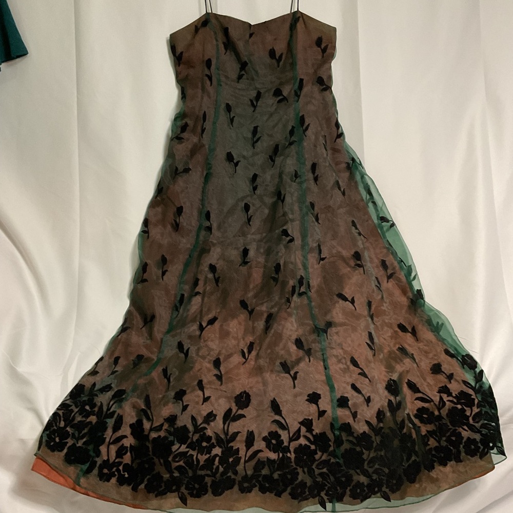 Green Black Spaghetti Strap Slip Dress Cocktail